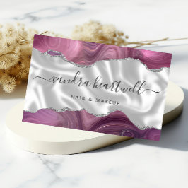Mauve Agate Silver Glitter Luxury Visitkort
