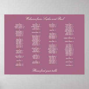 Mauve Alfabetical Seating Chart Poster