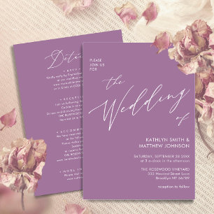 Mauve All in One Modern Script Minimalist Bröllop Inbjudningar