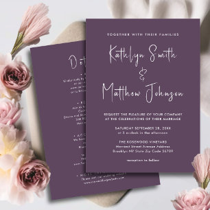 Mauve All in One Modern Script Minimalist Bröllop Inbjudningar