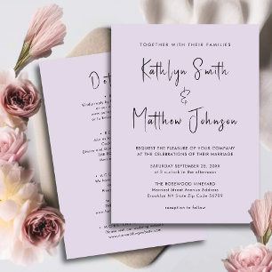 Mauve All in One Modern Script Minimalist Bröllop Inbjudningar