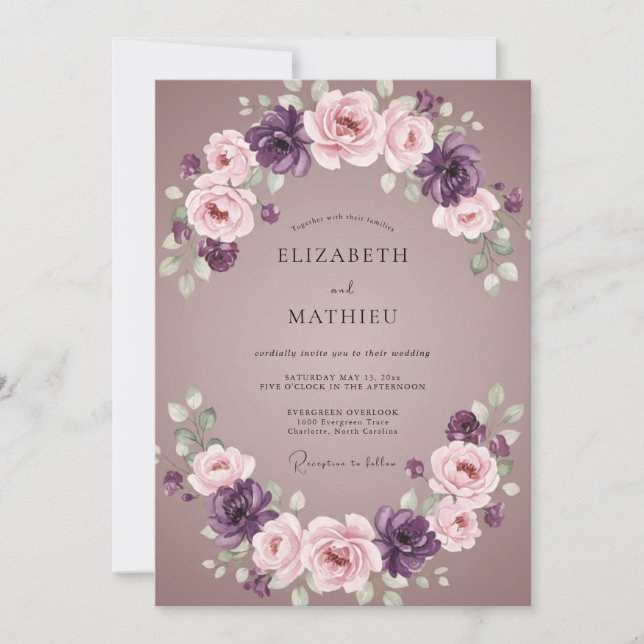 Mauve Amethyst Watercolor Bröllop Inbjudningar (Framsida)