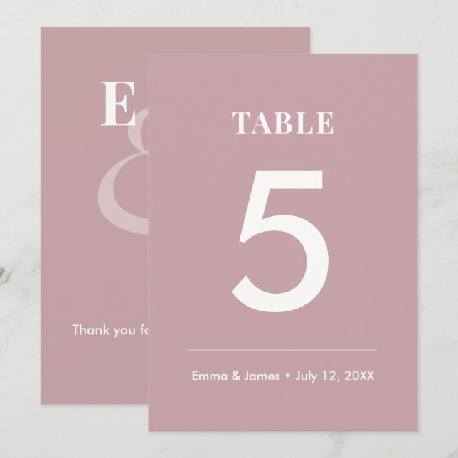 Mauve Ampersand Bröllop | Modern Bordnummer Inbjudningar (Fram/baksida)
