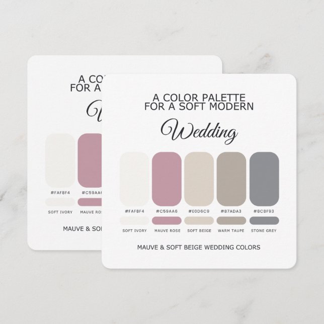 Mauve and Beige Wedding Color Palette Card Inbjudningar (Fram/baksida)
