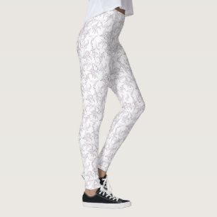 Mauve and White Lily-of-the-Valley Blommigt Outlin Leggings