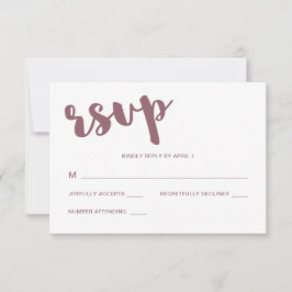 Mauve and White Typography Bröllop OSA Response Kort
