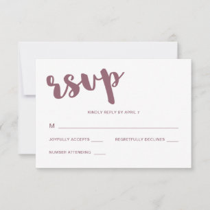 Mauve and White Typography Bröllop OSA Response Kort