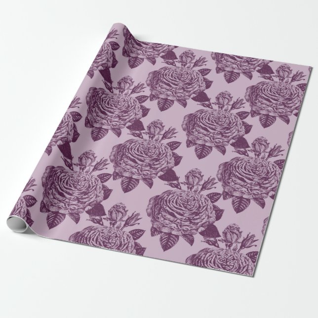 Mauve Antik Ros Mönster Presentpapper (Utrullad)