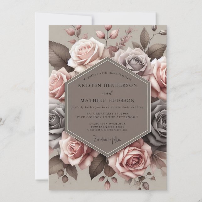 Mauve Antique Bloom Wedding Inbjudningar (Framsida)