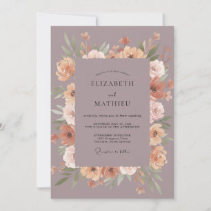 Mauve Aprikos Ranunculus Eucalyptus Bröllop Inbjudningar