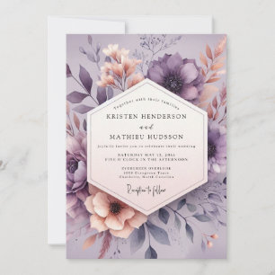 Mauve Aquarell Bröllop Blommar Inbjudningar