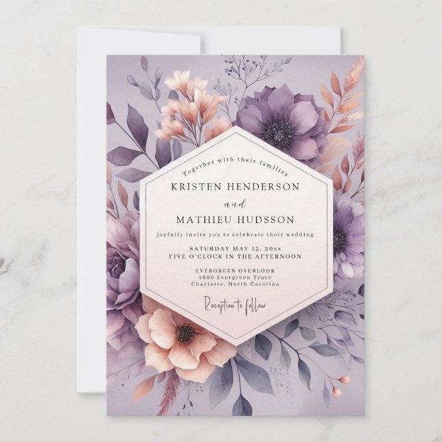 Mauve Aquarelle Bloom Wedding Inbjudningar (Framsida)
