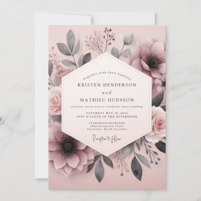 Mauve Ash Botanical Wedding Inbjudningar (Framsida)