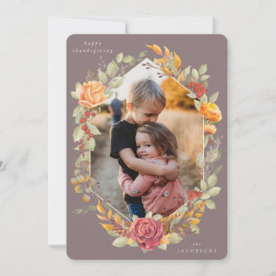 Mauve Autumnal Blommigt Thanksgiving Photo Card Julkort