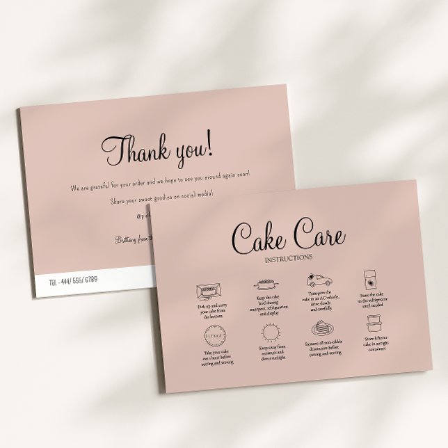 Mauve Bakery Cake Care Instruction Card Anteckningskort (Skapare uppladdad)