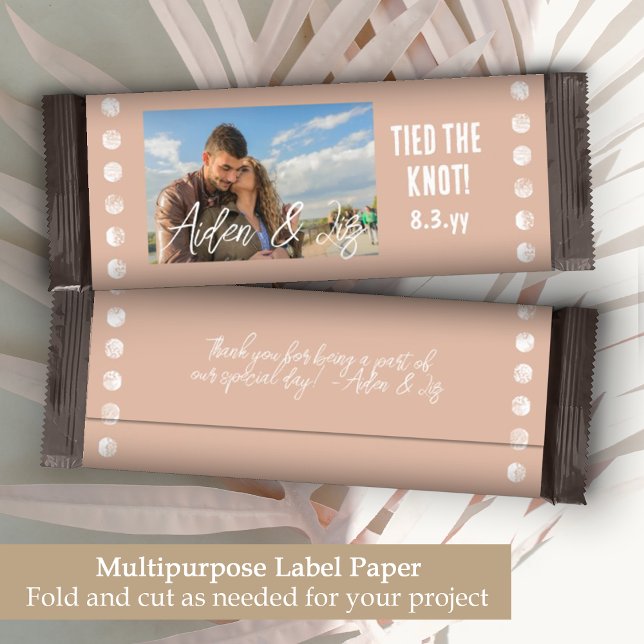 Mauve Beige Bröllop Photo Candy Pub Wrapper (clay dusty peach wedding candy chocolate bar wrapper label party favor personalized names photos)