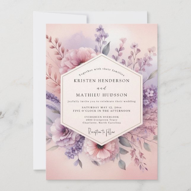 Mauve Blommig Drömbröllop Inbjudningar (Framsida)