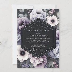 Mauve Blommig Mörk Romantisk Bröllop Inbjudningar