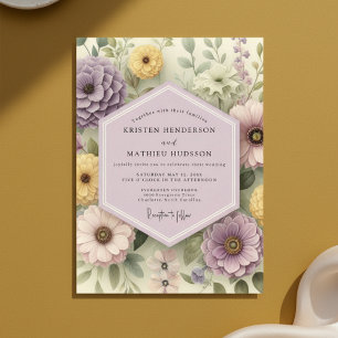 Mauve Blommig Whimsisk Bröllop Inbjudningar