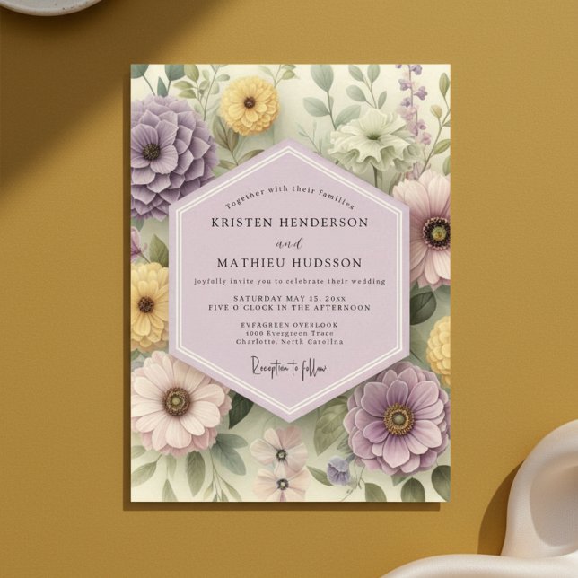 Mauve Blommig Whimsisk Bröllop Inbjudningar (Skapare uppladdad)