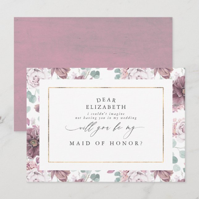 Mauve Blommigt Bridesmaid Maid of honor Frieri Inbjudningar (Fram/baksida)