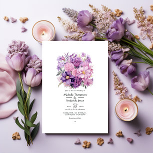 Mauve Blommigt Bröllop Inbjudningar