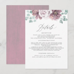 Mauve Blommigt Bröllop Information Tilläggskort