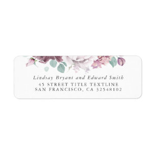 Mauve Blommigt Bröllop Label Returadress Etikett