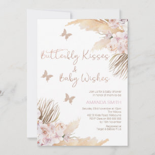 Mauve Blommigt Butterfly Kisses Baby Shower Inbjudningar