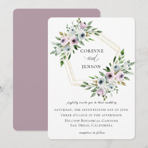 Mauve Blommigt Geometric Bröllop Inbjudningar