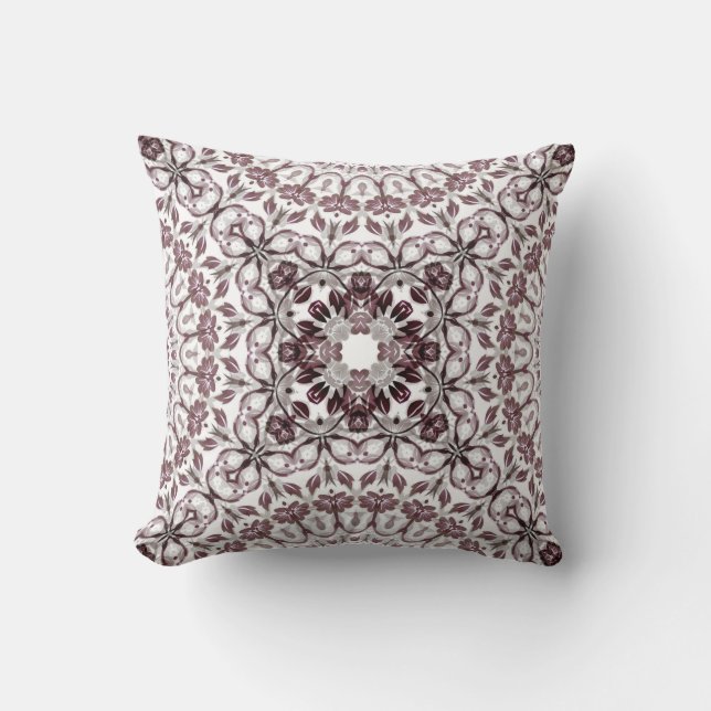 Mauve Blommigt Geometric Kudde (Framsida)
