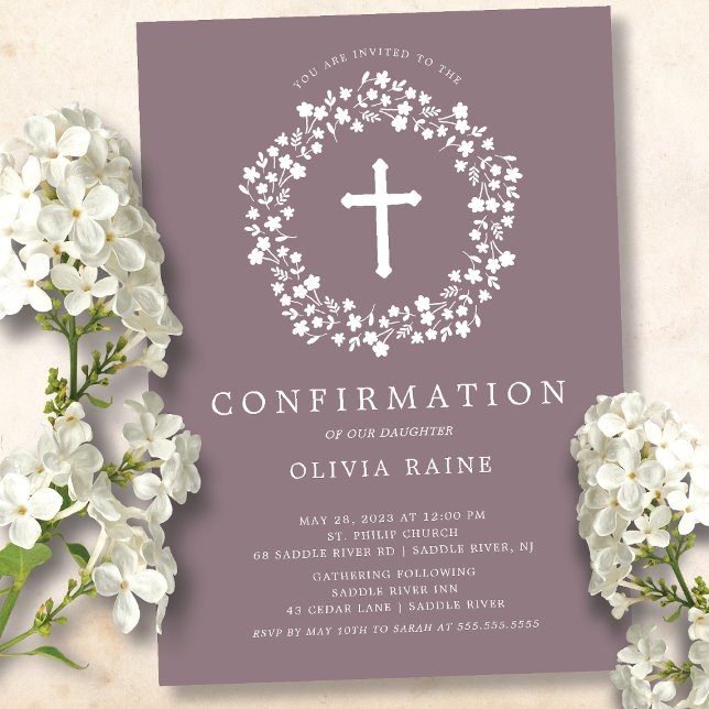 Mauve Blommigt Girls First Confirmation-inbjudan Inbjudningar (Skapare uppladdad)