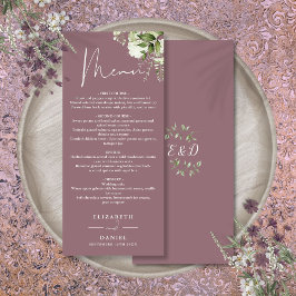 Mauve Blommigt Greenery Monogram Bröllop Middag Meny