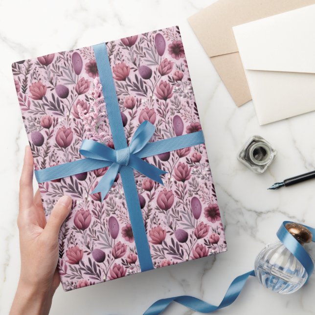Mauve Blommigt Meadow Vår blommor Gift Wrap Presentpapper (Gifting)