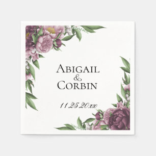 Mauve Blommigt Personlig Bröllop Pappra Napkins Pappersservett