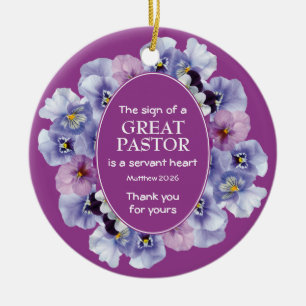 Mauve Blommigt TACK Pastor-uppskattning Julgransprydnad Keramik