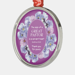Mauve Blommigt TACK Pastor-uppskattning Julgransprydnad Metall