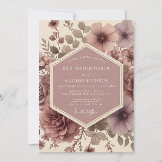 Mauve Bloom Romantiskt Bröllop Inbjudningar (Framsida)