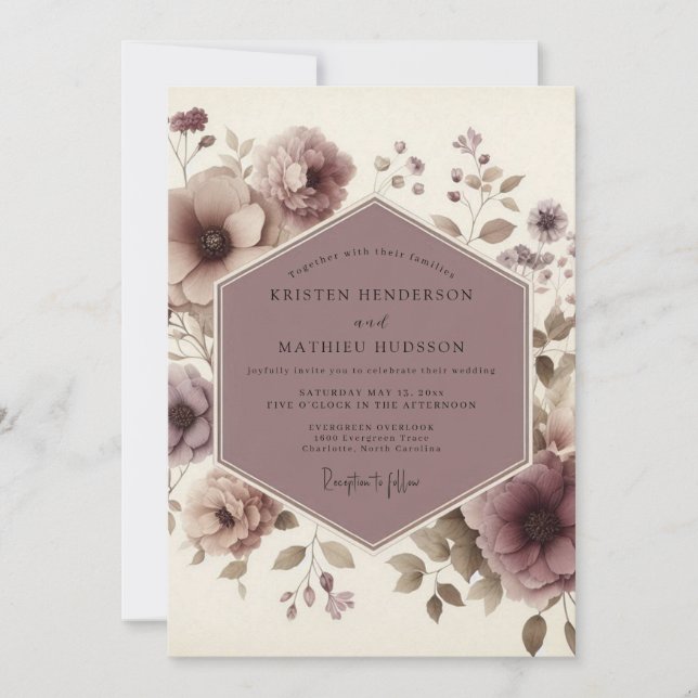 Mauve Bloom Woodland Wedding Inbjudningar (Framsida)