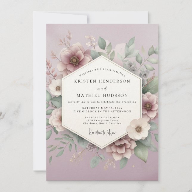 Mauve Blossom Romantiskt Bröllop Inbjudningar (Framsida)