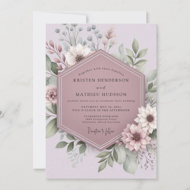 Mauve Blossom Whimsy Bröllop Inbjudningar (Framsida)