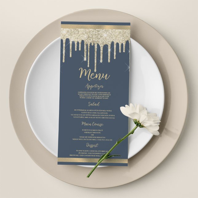 Mauve Blue guld glitter droppar lyxen Bröllop Menu Program (Mauve blue gold glitter drips luxury Wedding Menu)
