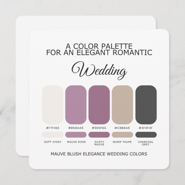 Mauve Blush Wedding Color Palette Card Inbjudningar (Fram/baksida)