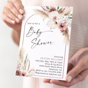 Mauve Boho Blommigt Baby Shower Inbjudningar