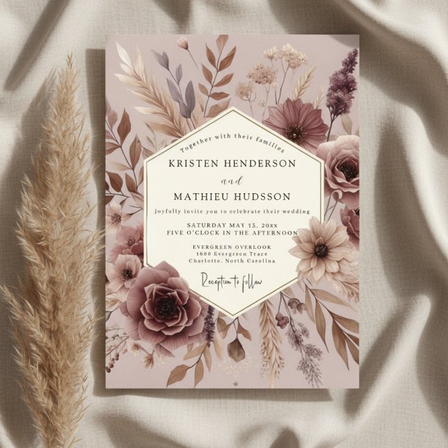 Mauve Botanical Autumn Wedding Inbjudningar (Skapare uppladdad)
