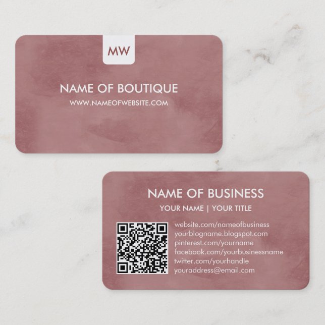 Mauve Boutiques QR-koddesign Visitkort (Fram/baksida)
