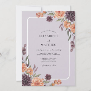 Mauve Bränd Orange Peony Bröllop Inbjudningar