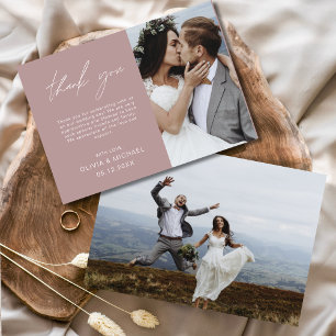 Mauve Bröllop Tack Photo Minimalist Card Kort