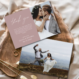 Mauve Bröllop Tack Photo Minimalist Card Kort