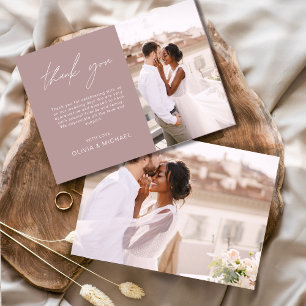Mauve Bröllop Tack Photo Simple Elegant Card Kort